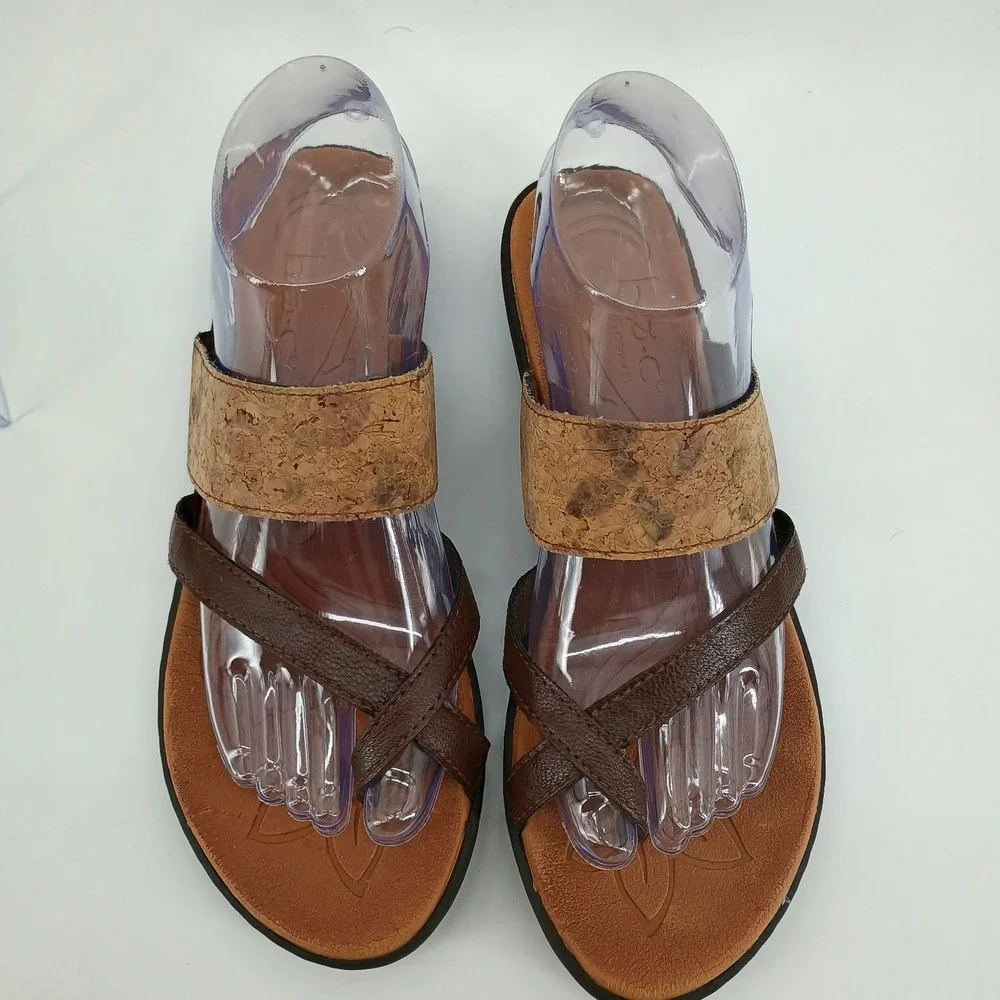 BOC  Thong Womens Brown Outdoor Beach Sandals Size 8 Cork Look Strap Slip On